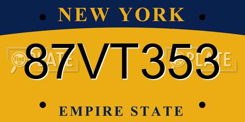 87VT353 New York License Plate