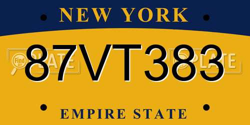 87VT383 New York License Plate