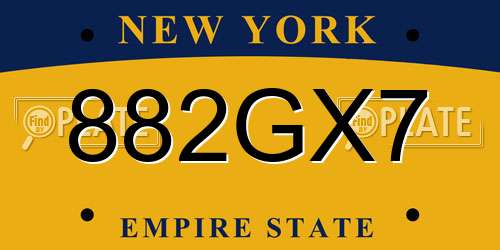882GX7 New York License Plate