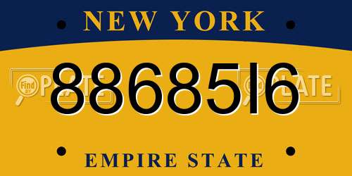 88685I6 New York License Plate