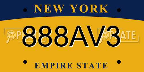 888AV3 New York License Plate