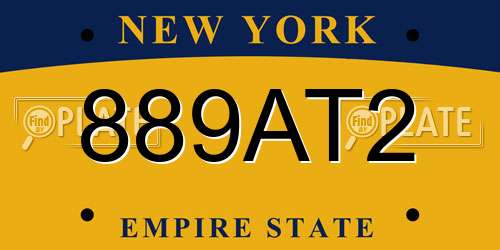 889AT2 New York License Plate