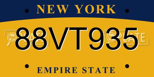 88VT935 New York License Plate