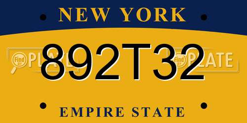 892T32 New York License Plate