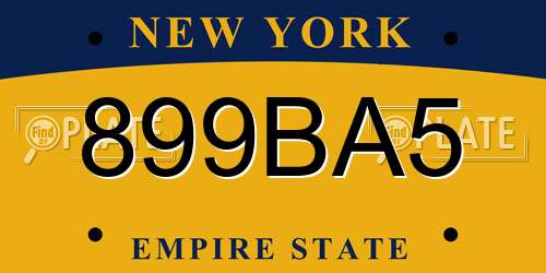 899BA5 New York License Plate