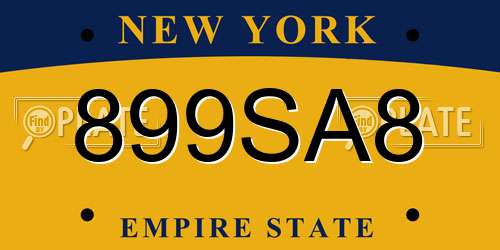899SA8 New York License Plate
