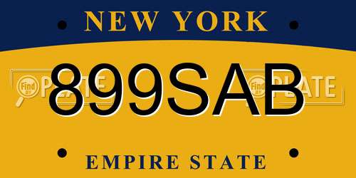 899SAB New York License Plate