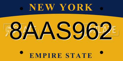 8AAS962 New York License Plate