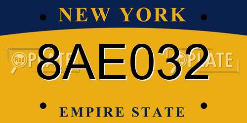 8AE032 New York License Plate