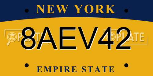 8AEV42 New York License Plate