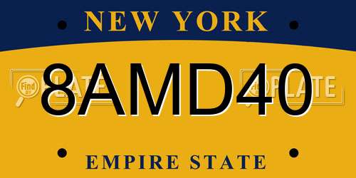 8AMD40 New York License Plate