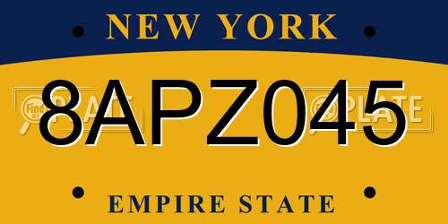 8APZ045 New York License Plate