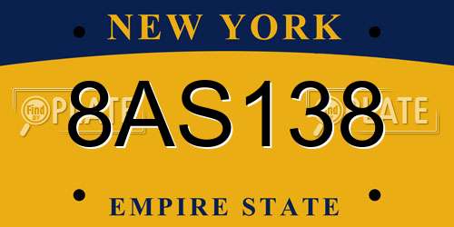 8AS138 New York License Plate