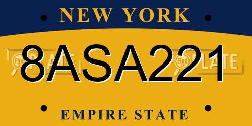 8ASA221 New York License Plate