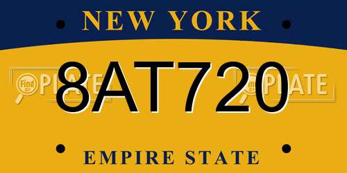 8AT720 New York License Plate