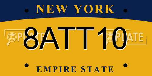 8ATT10 New York License Plate