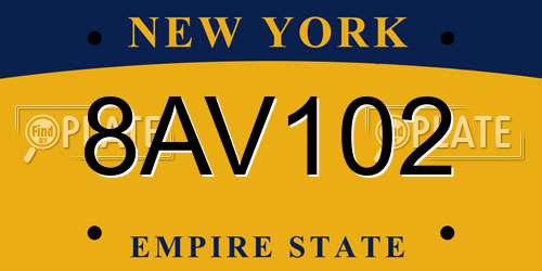 8AV102 New York License Plate