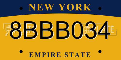 8BBB034 New York License Plate