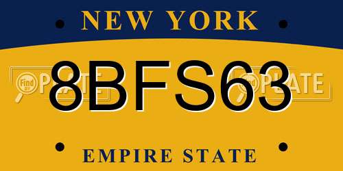 8BFS63 New York License Plate