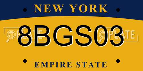 8BGS03 New York License Plate