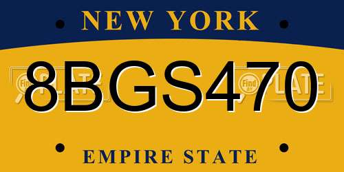 8BGS470 New York License Plate