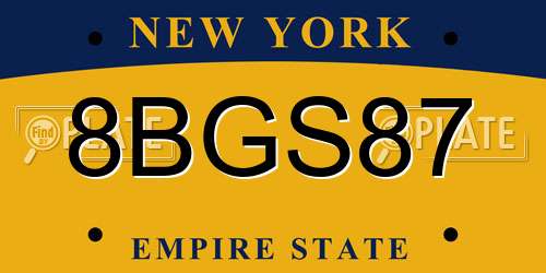 8BGS87 New York License Plate