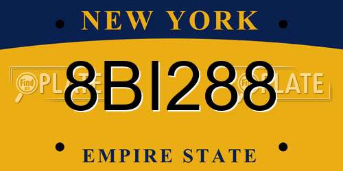 8BI288 New York License Plate