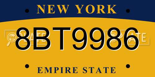 8BT9986 New York License Plate