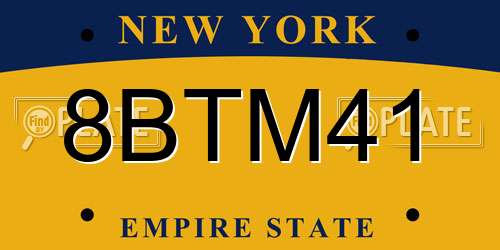 8BTM41 New York License Plate