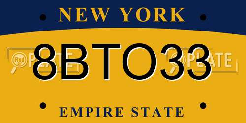 8BTO33 New York License Plate