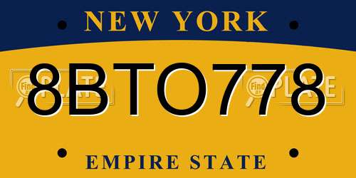 8BTO778 New York License Plate