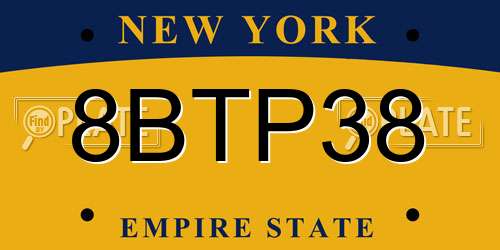 8BTP38 New York License Plate