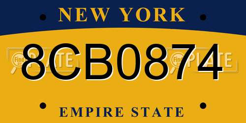 8CB0874 New York License Plate