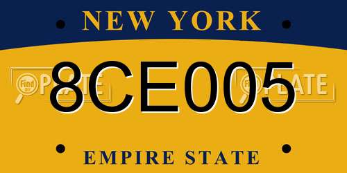 8CE005 New York License Plate