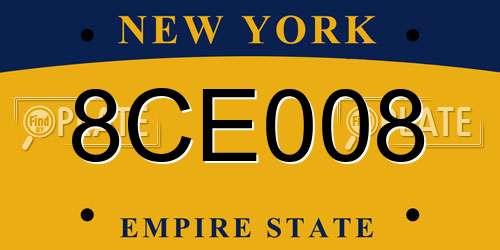 8CE008 New York License Plate
