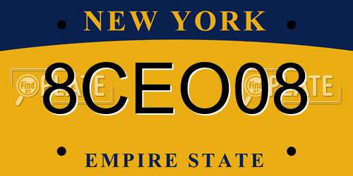 8CEO08 New York License Plate