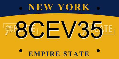 8CEV35 New York License Plate