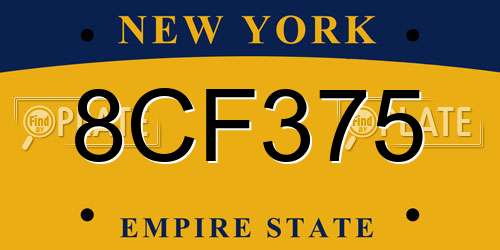 8CF375 New York License Plate