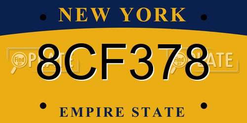 8CF378 New York License Plate
