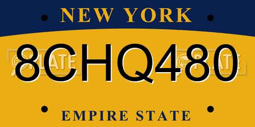 8CHQ480 New York License Plate