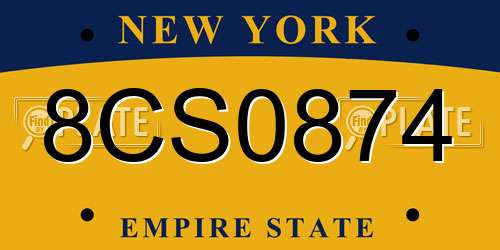 8CS0874 New York License Plate