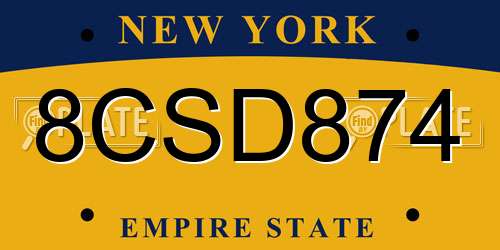 8CSD874 New York License Plate