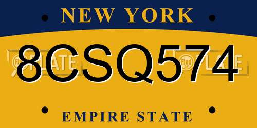 8CSQ574 New York License Plate