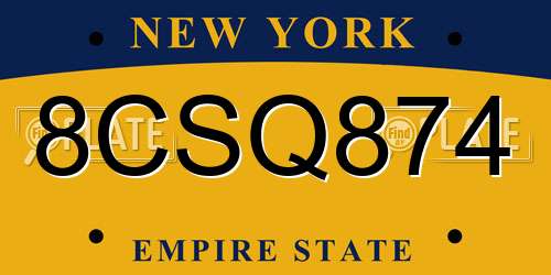 8CSQ874 New York License Plate