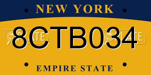 8CTB034 New York License Plate