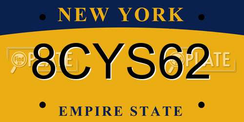 8CYS62 New York License Plate