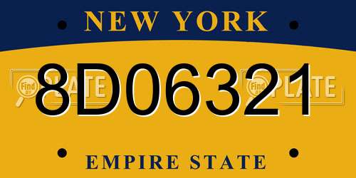 8D06321 New York License Plate