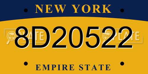 8D20522 New York License Plate