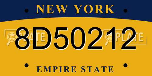 8D50212 New York License Plate