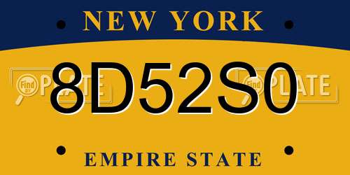 8D52S0 New York License Plate